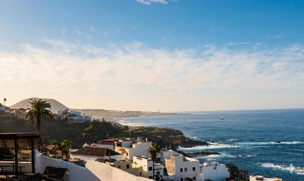 a view of the ocean from a city at Bella Home in Garachico