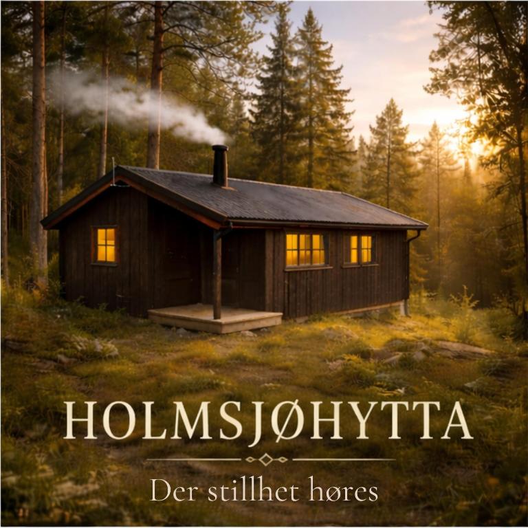 a book cover of a cabin in the woods at Holmsjøhytta in Sjørbotn