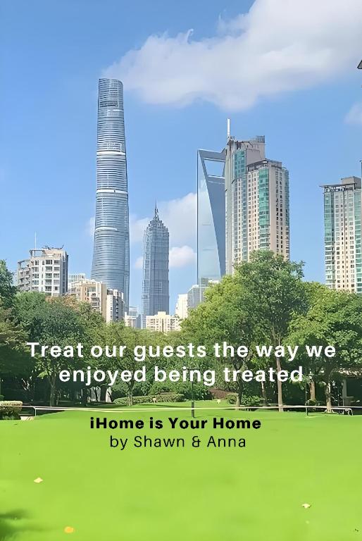 a view of a city with skyscrapers at iHome-Lujiazui Riverside, Bund Riverview, Skyscrapers Citywalk, EUMake Deluxe Shanghai Living, As Pictured in Shanghai