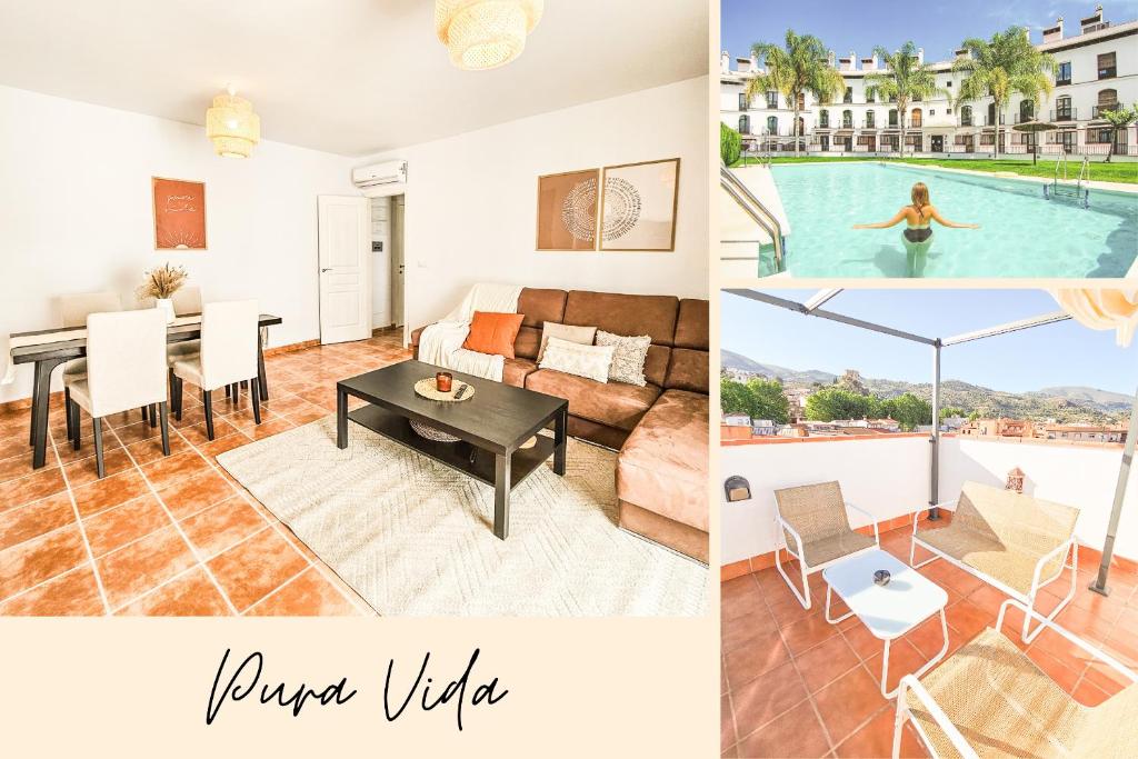 a collage of photos of a living room and a villa at Pura Vida - Terraza, Piscina, Playa 15mn, Sierra in Vélez de Benaudalla