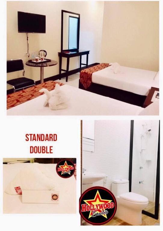 a hotel room with two beds and a bathroom at Hollywood Suites Gensan in General Santos