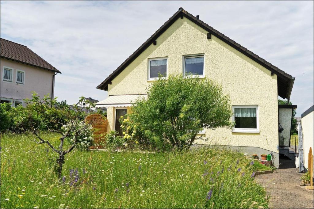 a house with a grassy yard in front of it at Wiesenhaus, Ferienhaus in Manderscheid