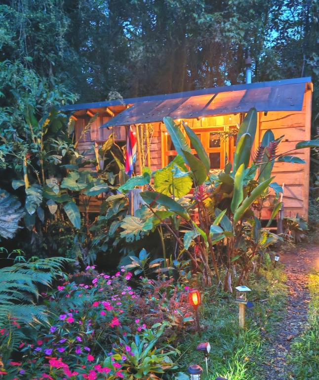 a house in the middle of a garden with flowers at DondeLalo Hospedaje y Camping in Heredia
