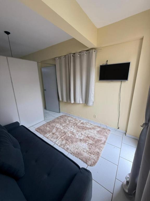 a living room with a couch and a flat screen tv at Centro de Alfenas Térreo Completo in Alfenas