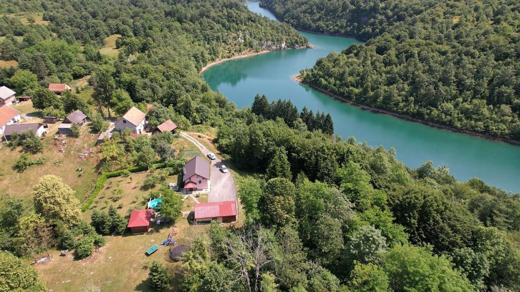 an aerial view of a house next to a river at House Kiki by Villas Guide in Bosiljevo