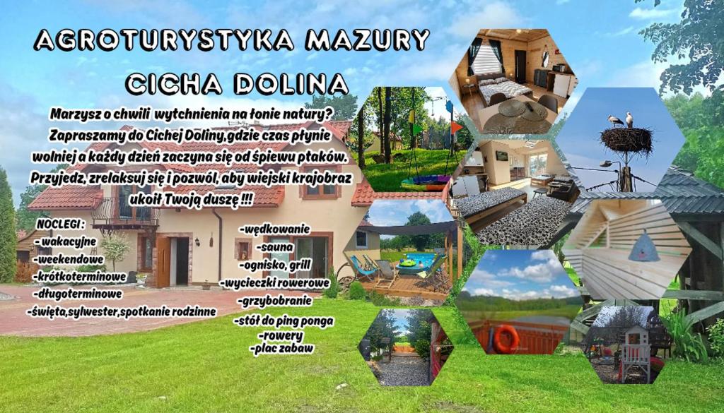 a collage of photos of a house at Cicha Dolina in Wydminy