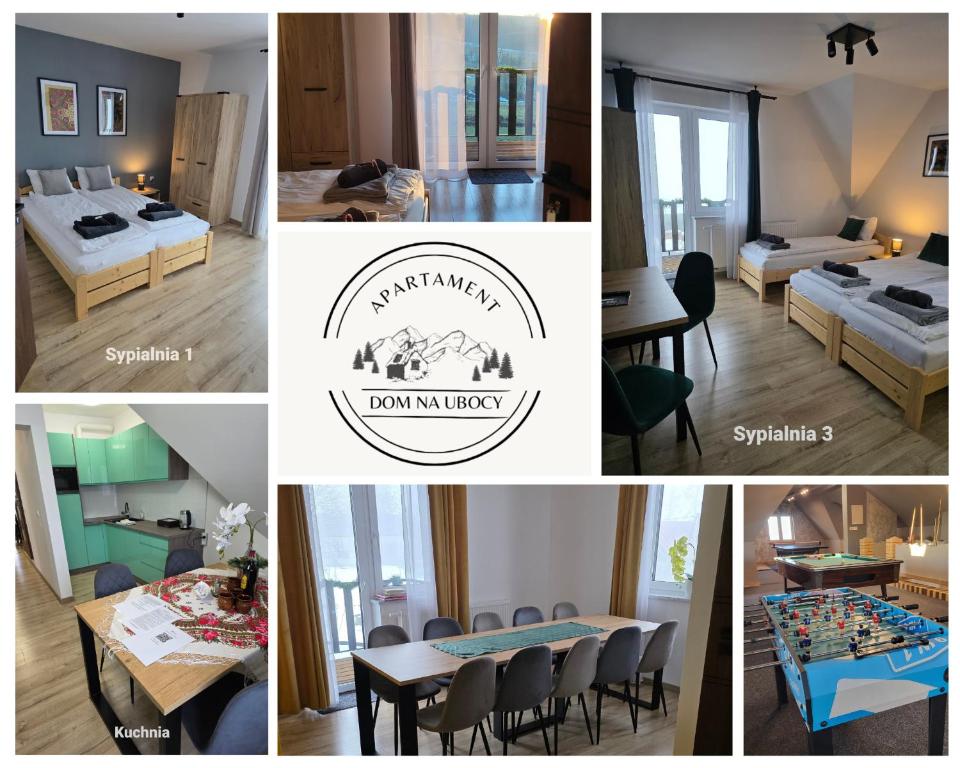a collage of photos of a hotel room at Dom na Ubocy in Groń