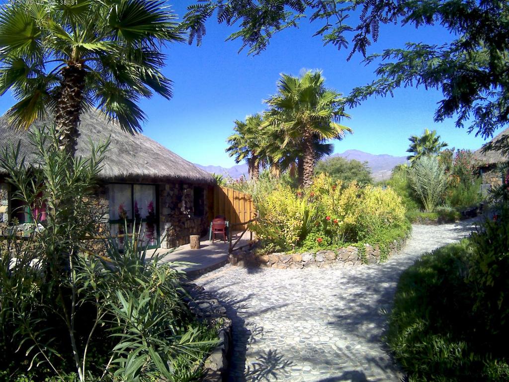 a path leading to a house with palm trees at Casa De France in Porto Novo