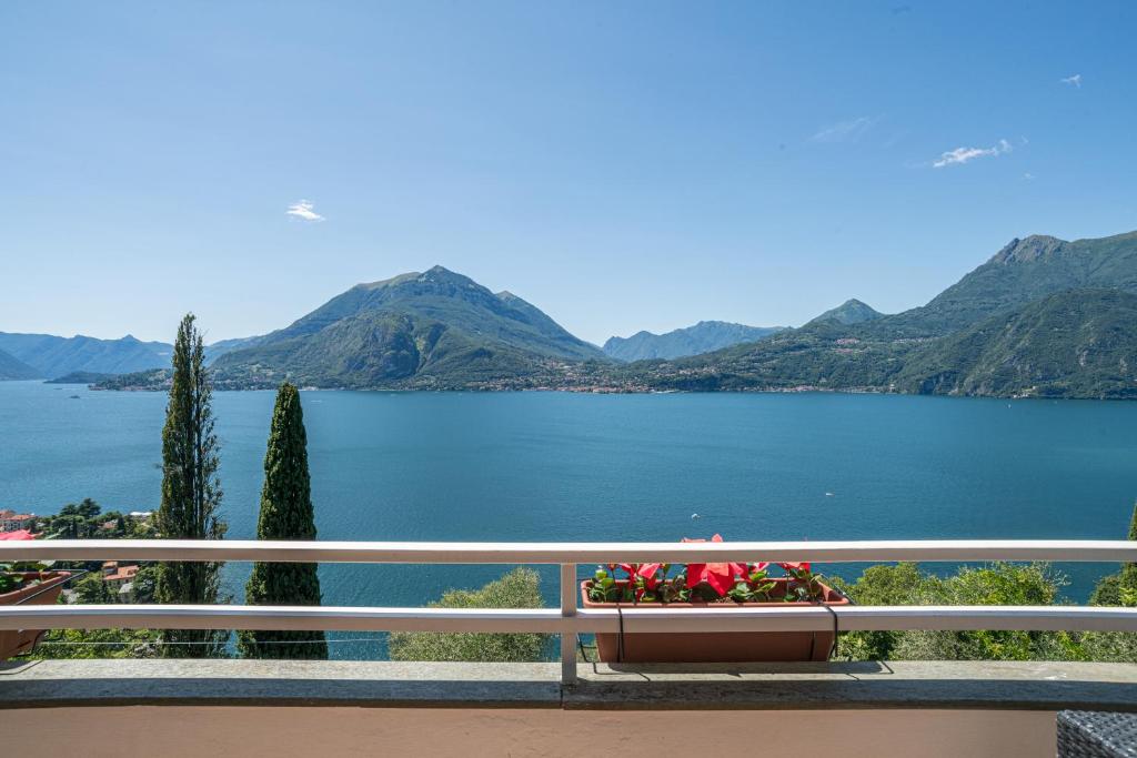 a balcony with a view of a lake and mountains at Villa Panoramica in Perledo