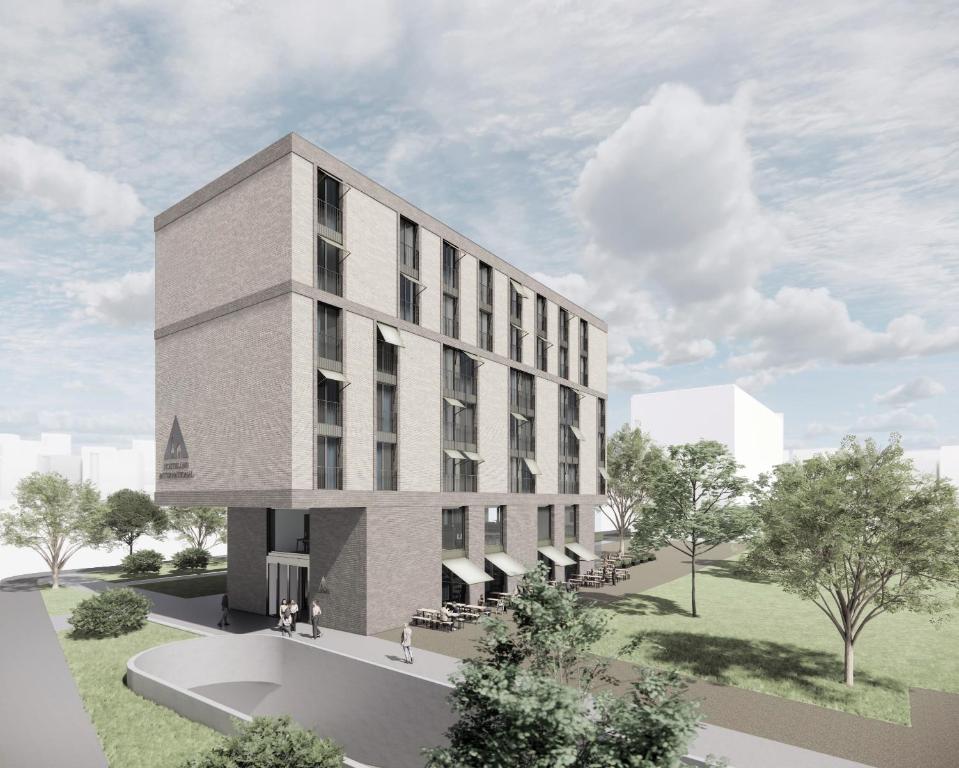a rendering of a building with a courtyard at Geneva Youth Hostel in Geneva