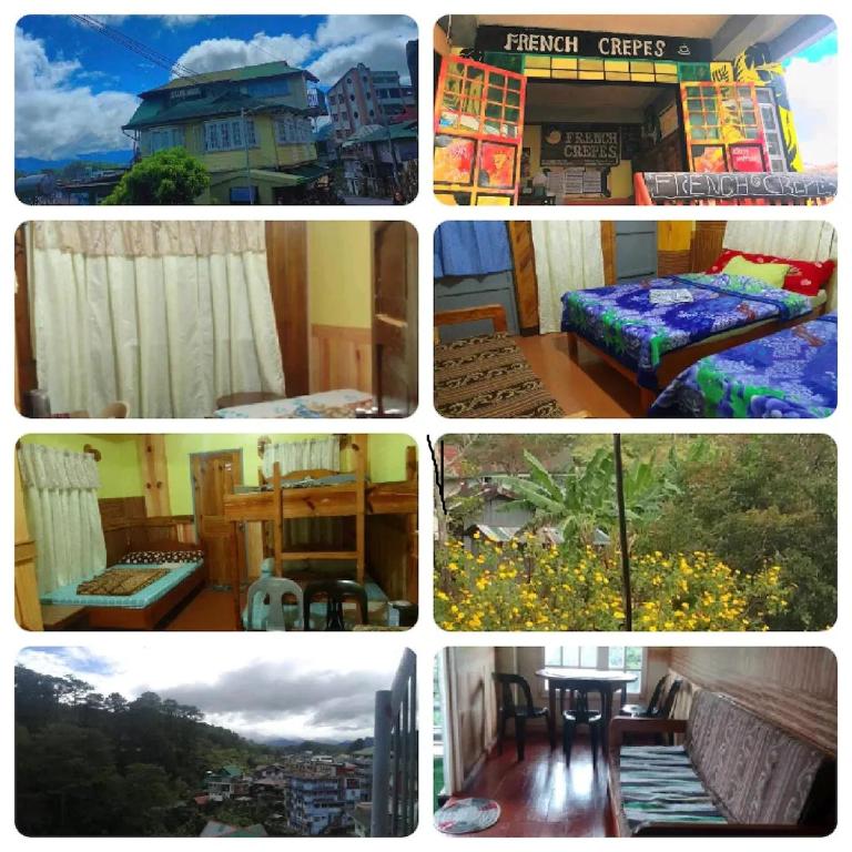 a collage of four pictures of a room at grandmas homestay in Sagada