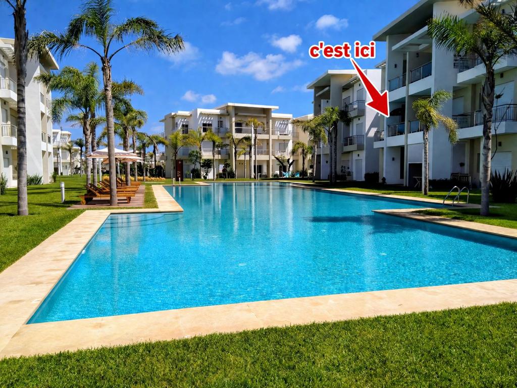 a large swimming pool in front of a building at F3 Casabay beach sidi rahal vue sur piscine in Sidi Rahal