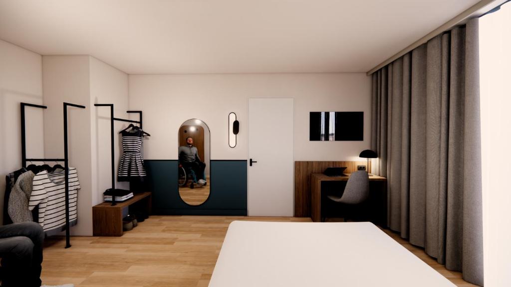 Kyriad - L'Isle D'Abeau Bourgoin Jallieu - Barrierefreies Zimmer – 1 Queensize-Bett