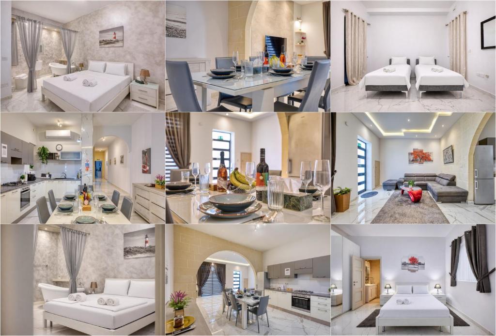 a collage of photos of a kitchen and a living room at Staytopus St Elizabeth - Modern Apartment - in Xewkija