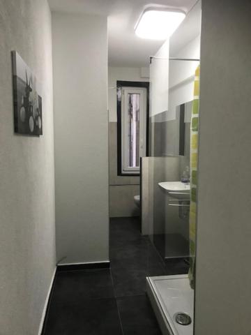 a small bathroom with a sink and a toilet at Easy Stay Monteurswohnung in Geislingen an der Steige