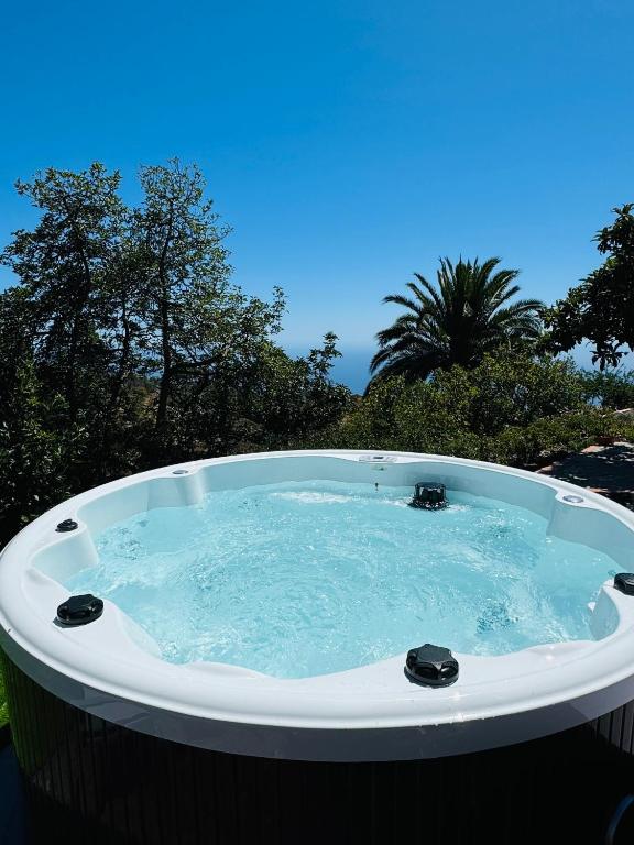 a large jacuzzi tub with trees in the background at Casa Rodri in Puntagorda