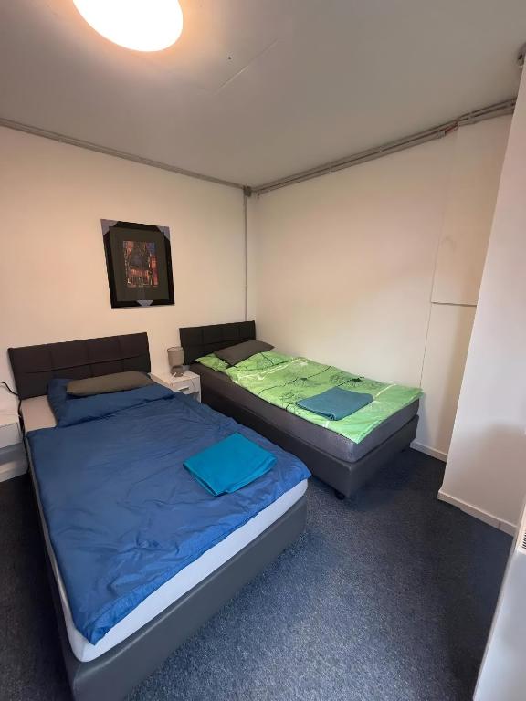 two beds in a small room with at Menzel Appartment W1 in Beckingen