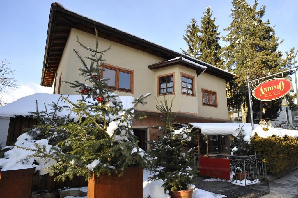 a house with christmas trees in front of it at Ferienwohnung Rieder in Wörgl