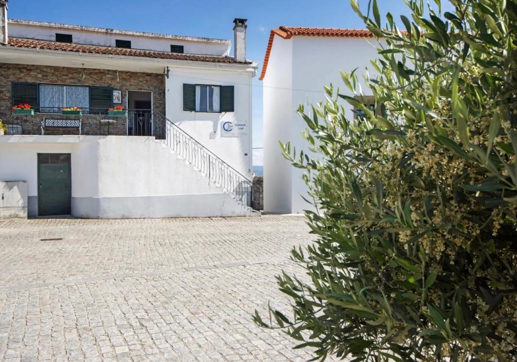 a white building with a balcony and a tree at Casa Da Jesus in Provesende