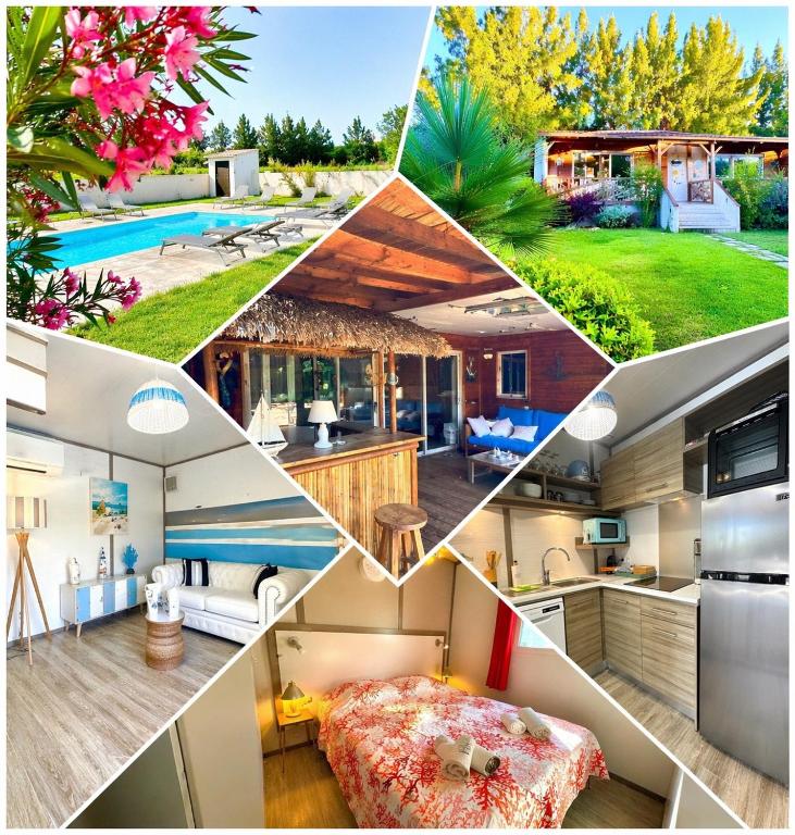 a collage of photos of a house at Campo Vecchio Mare et Piscine in Ghisonaccia