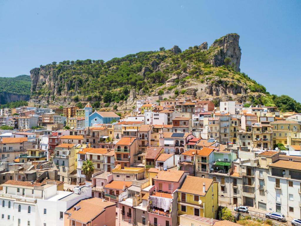 a view of a city with a mountain in the background at Il Filo Azzurro Ulassai in Ulassai