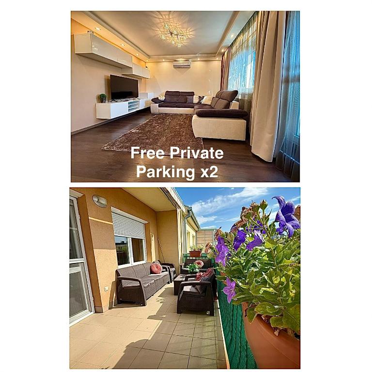 two pictures of a living room and a apartment at Local-Lux Premium Apartment- 2 Bedrooms Balcony -2 Private Parking in Kecskemét