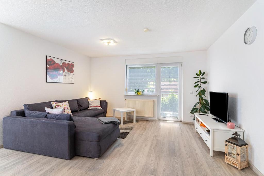 a living room with a couch and a tv at Ferienwohnung Leon in Kappel-Grafenhausen