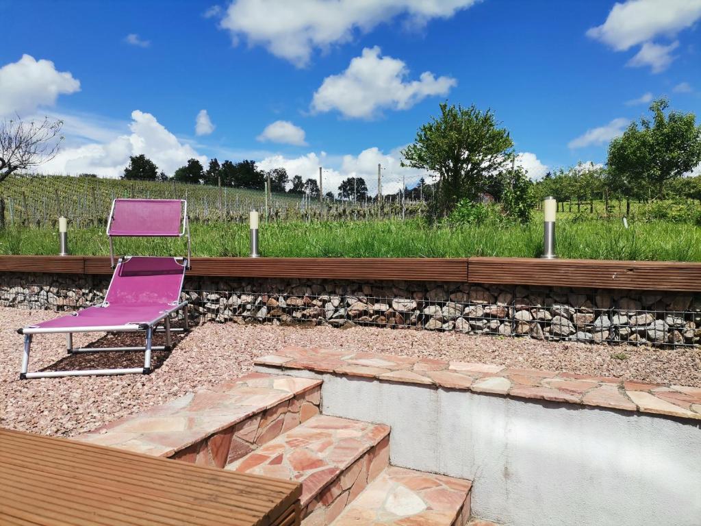 a purple chair sitting in the middle of a yard at Ferienwohnung bei Bojko in Oberkirch