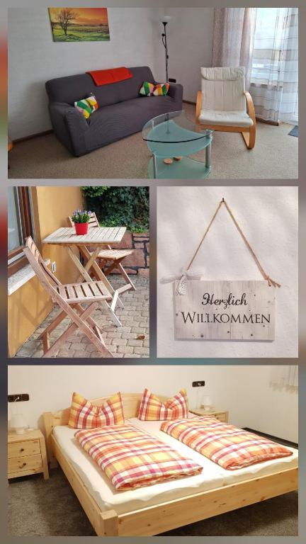 a collage of pictures of furniture and a couch at Fewo Schwarz in Ettenheim