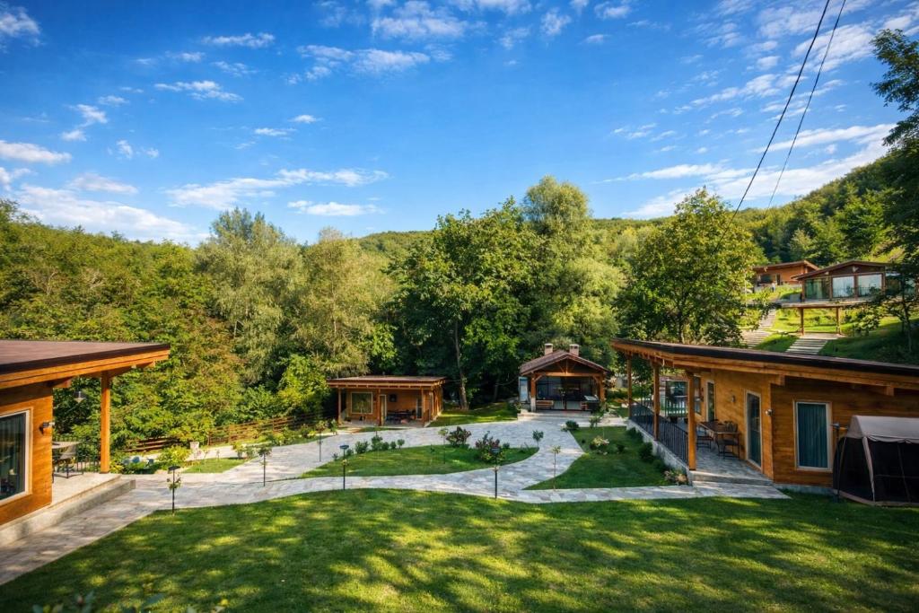 an aerial view of the backyard of a house at Mon Resort by Ana1St in Scărişoara