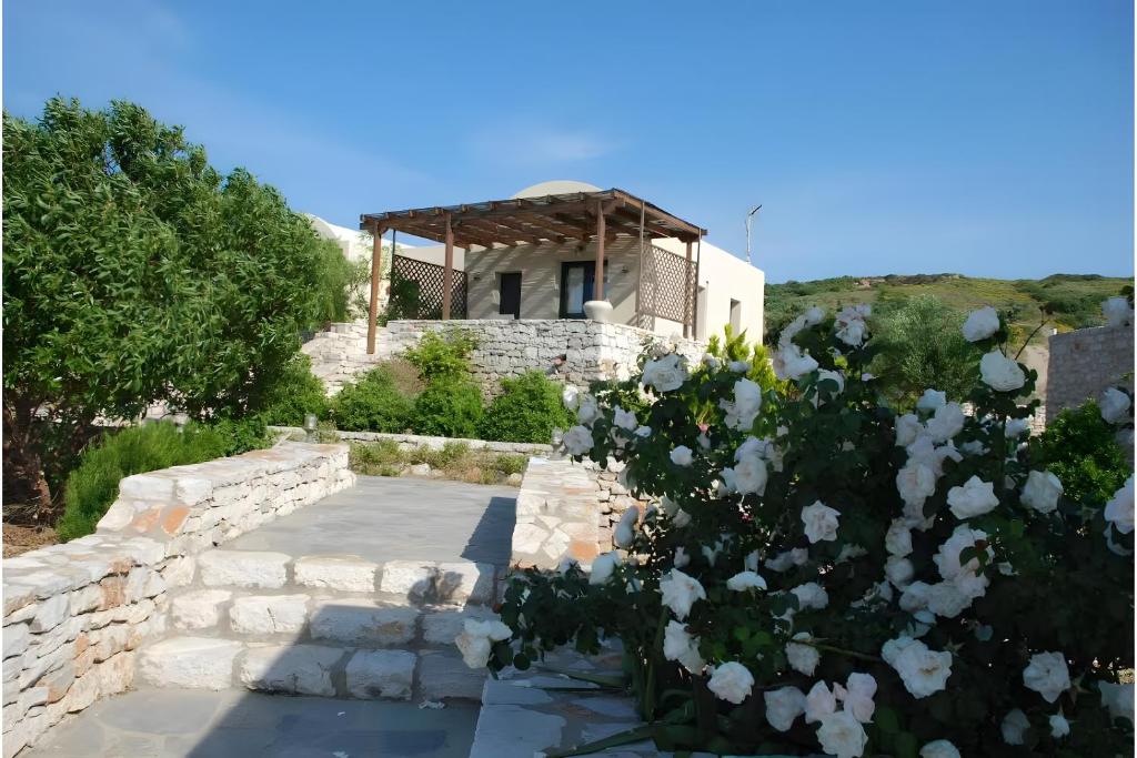a house with white flowers in front of it at Kythiris Studios in Kálamos Kythira