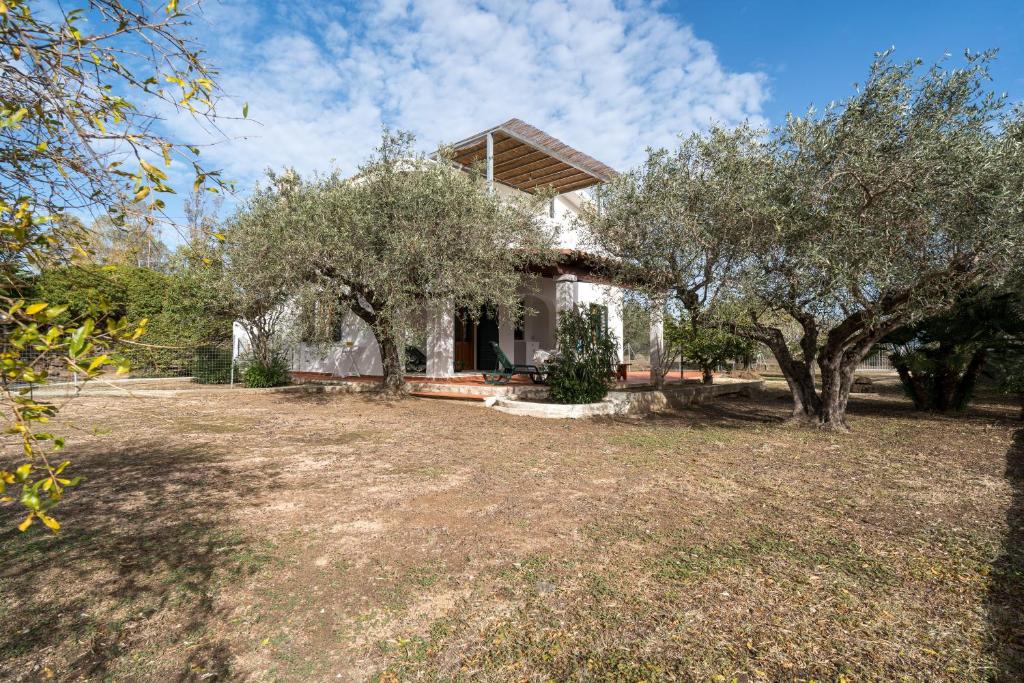 a house with trees in front of a yard at Villa Francesco P Terra in Orosei