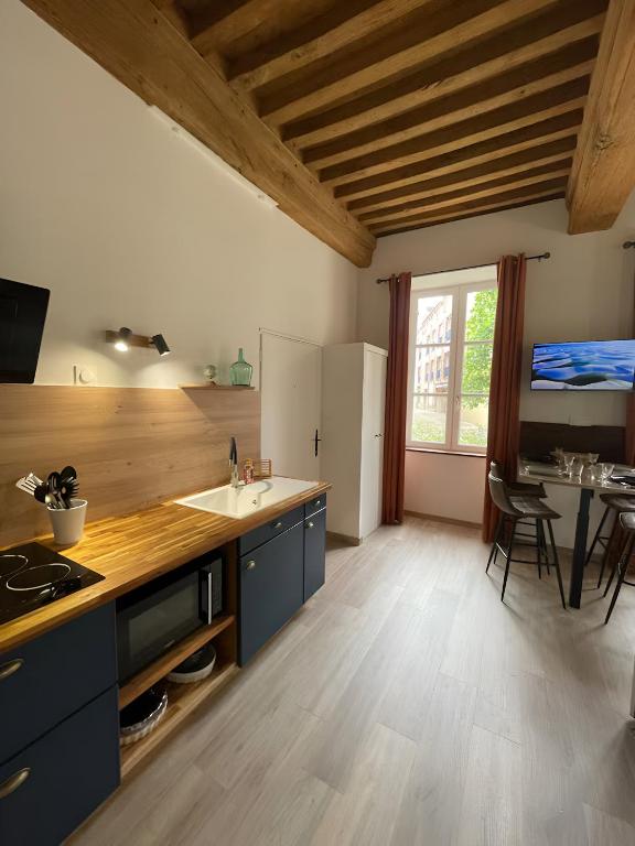 a kitchen with a sink and a counter top at Studio cosy -Hyper centre -Tout à pied in Paray-le-Monial