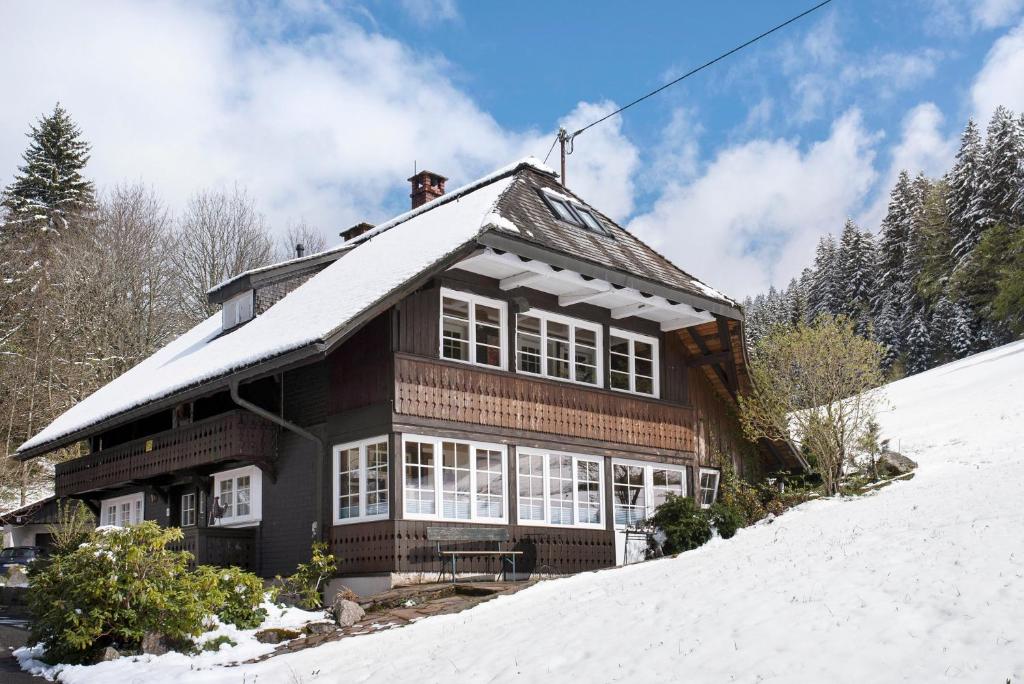 a house sitting on top of a snow covered slope at Schwarzwaldcasa in Todtmoos