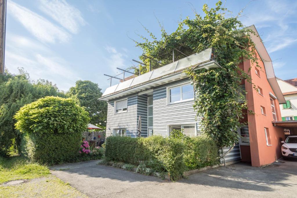 a house with ivy growing on the side of it at Sabinas Gästewohnung in Wasserburg