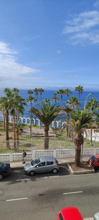 a car parked on the side of a road with palm trees at Casa Laly in Callao Salvaje