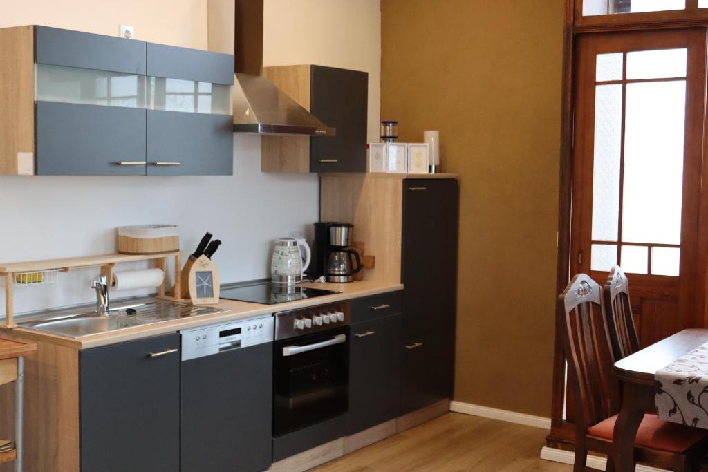 a kitchen with a sink and a stove top oven at Ferienwohnung Harz Idylle 2 in Güntersberge