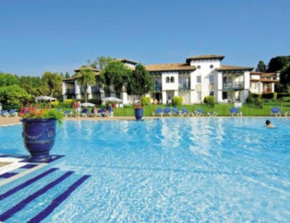 a large swimming pool with a pot of flowers in it at Charmant Appartement - Bordaberry in Urrugne