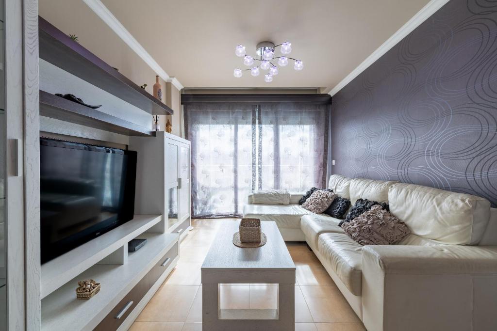 a living room with a couch and a tv at Apartamento Brétema in Meaño