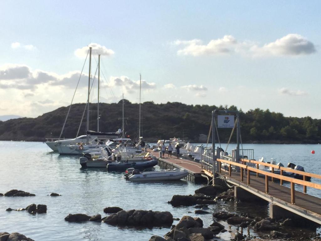 a group of boats are docked at a dock at Residence Porto Coda Cavallo in San Teodoro