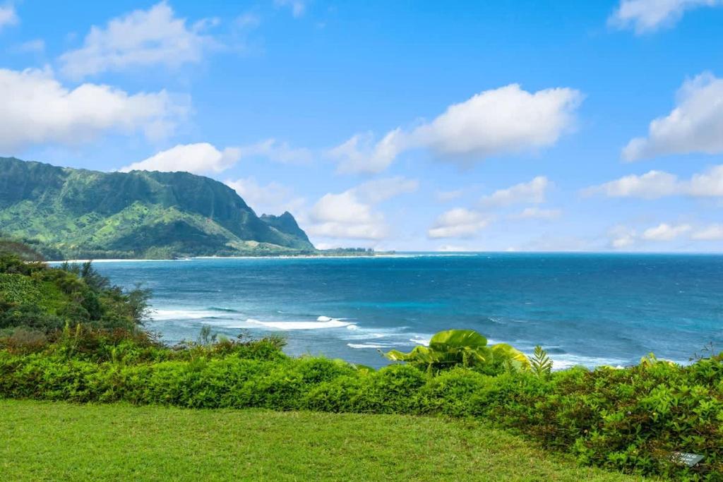 a view of the ocean from a hill at Ocean Bluff Gem in Princeville Beach Access Pool in Princeville