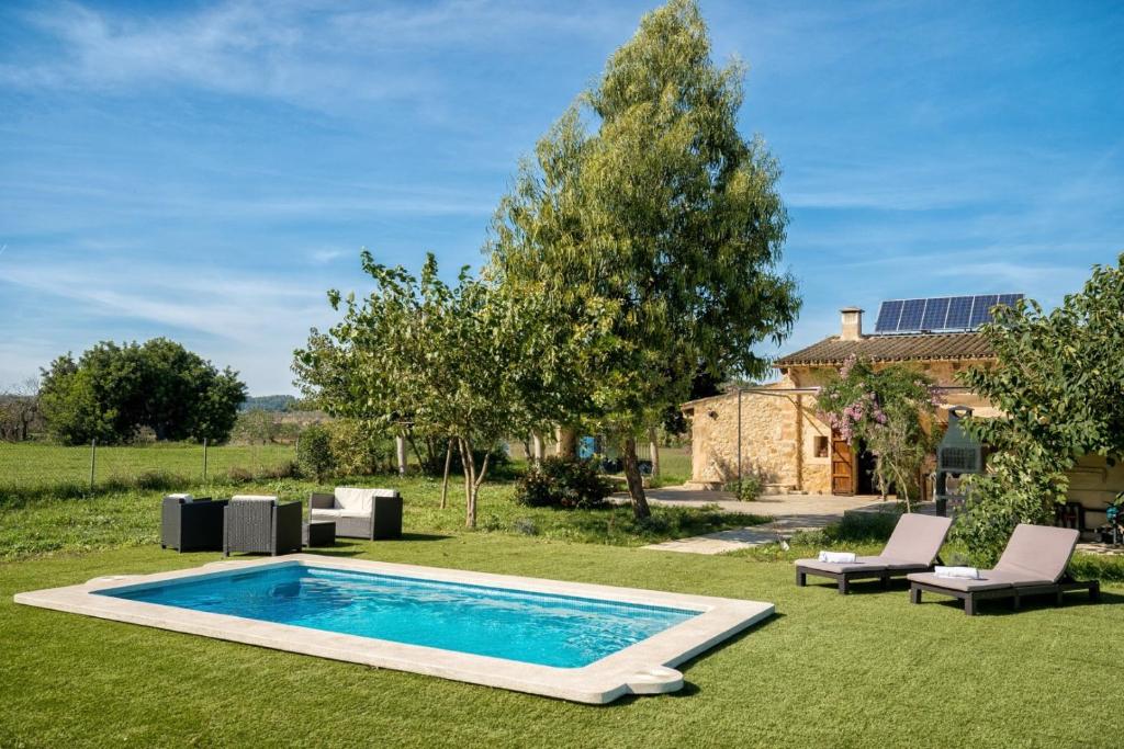 a swimming pool in the middle of a yard at Es Camp Pla in Sineu