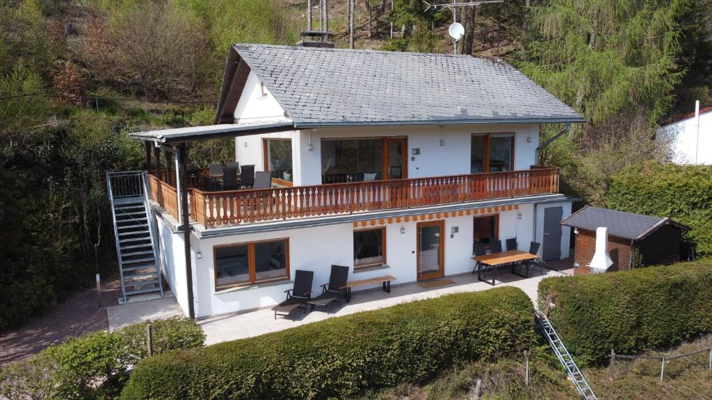 an aerial view of a house on a hill at Haus Sonnenblick in Diemelsee