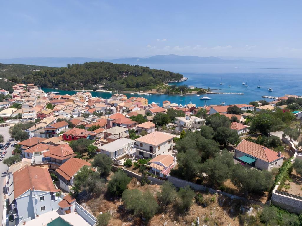 an aerial view of a small town in the ocean at Captain Spiros Paxoi in Gaios