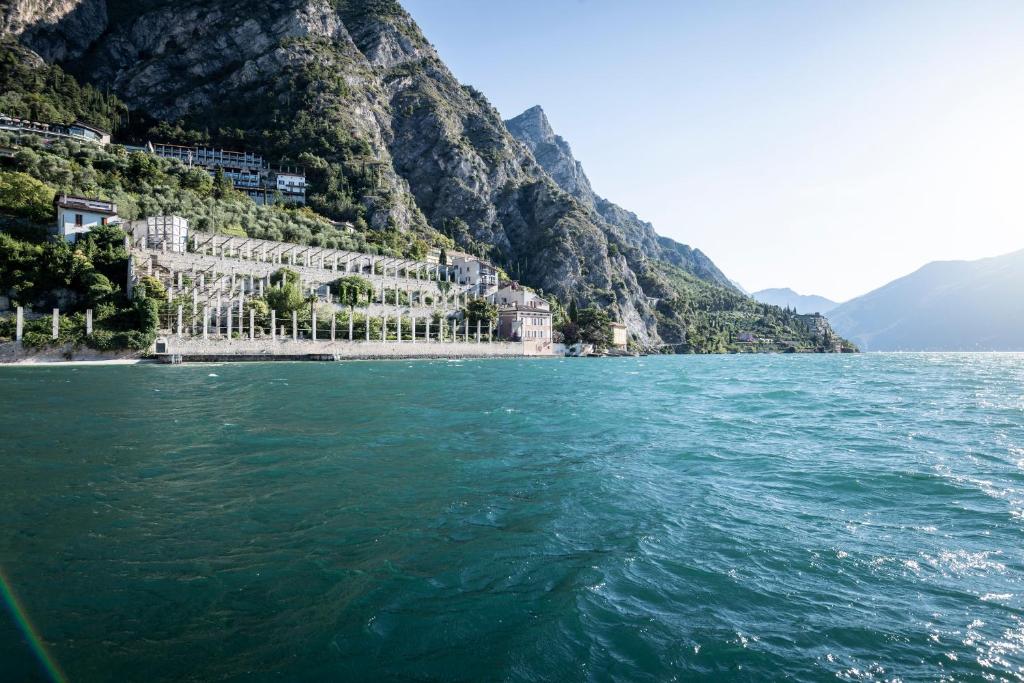 a view from the water of the amalfi coast at Ca dela Nua front lake in Limone sul Garda