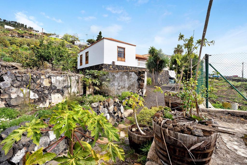 a house on a hill with plants in buckets at Casa 1700 Los Quemados in Los Quemados