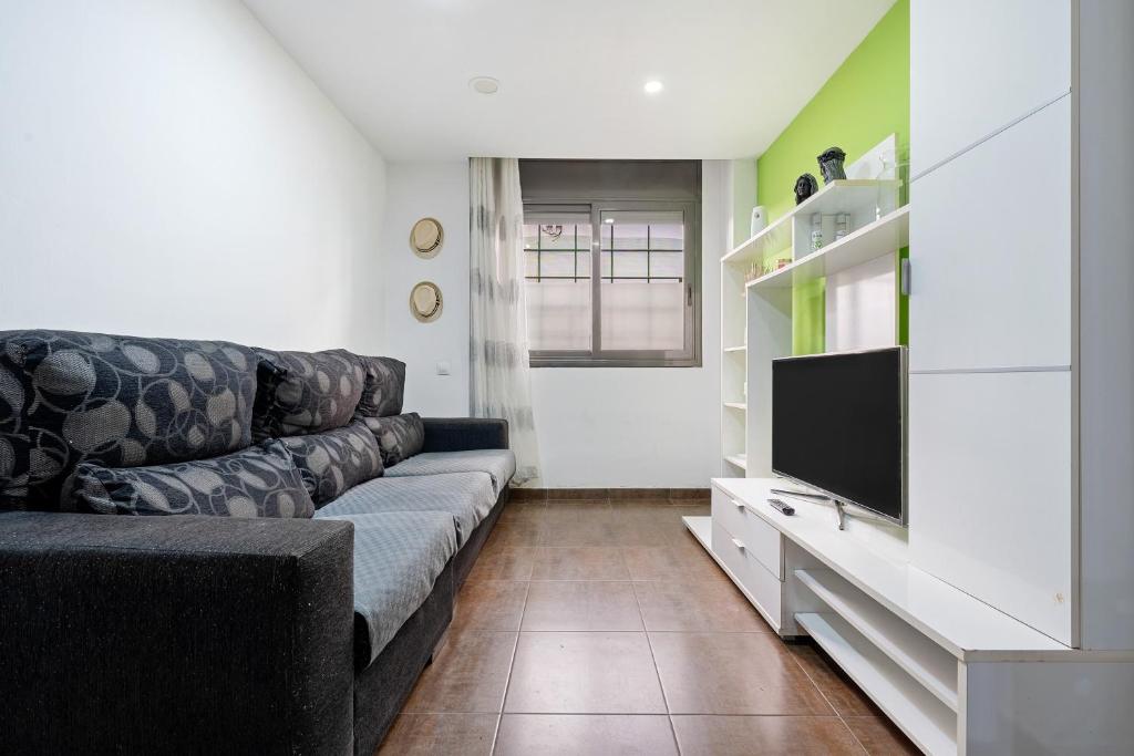 ein Wohnzimmer mit Sofa und Flachbildfernseher in der Unterkunft Vendrell Centre in El Vendrell