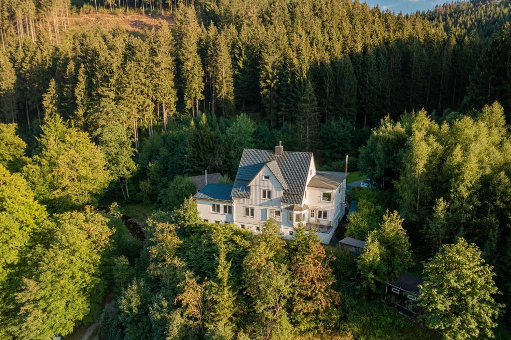 an aerial view of a house in the woods at Villa Hoheneck in Wildemann