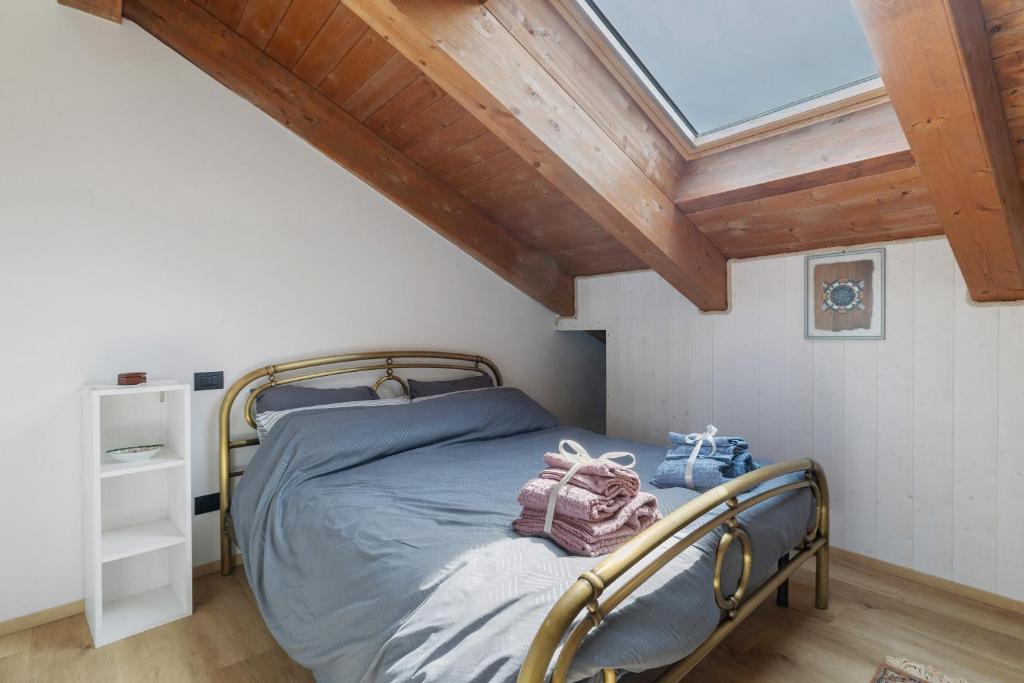 a bedroom with a bed and a skylight at Maison Nature e Relax Zaffiro in Osiglia