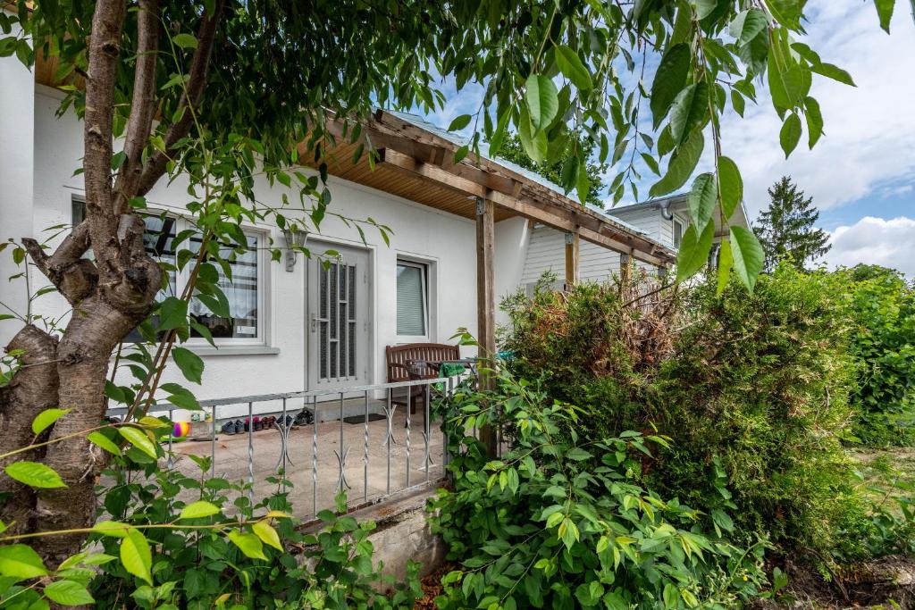 a house with a fence and a tree at Bungalow 145 in Zeulenroda